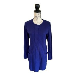 TALBOTS Pure Merino Wool Sweater/Coat Collarless Size S Violet Blue Snap Buttons